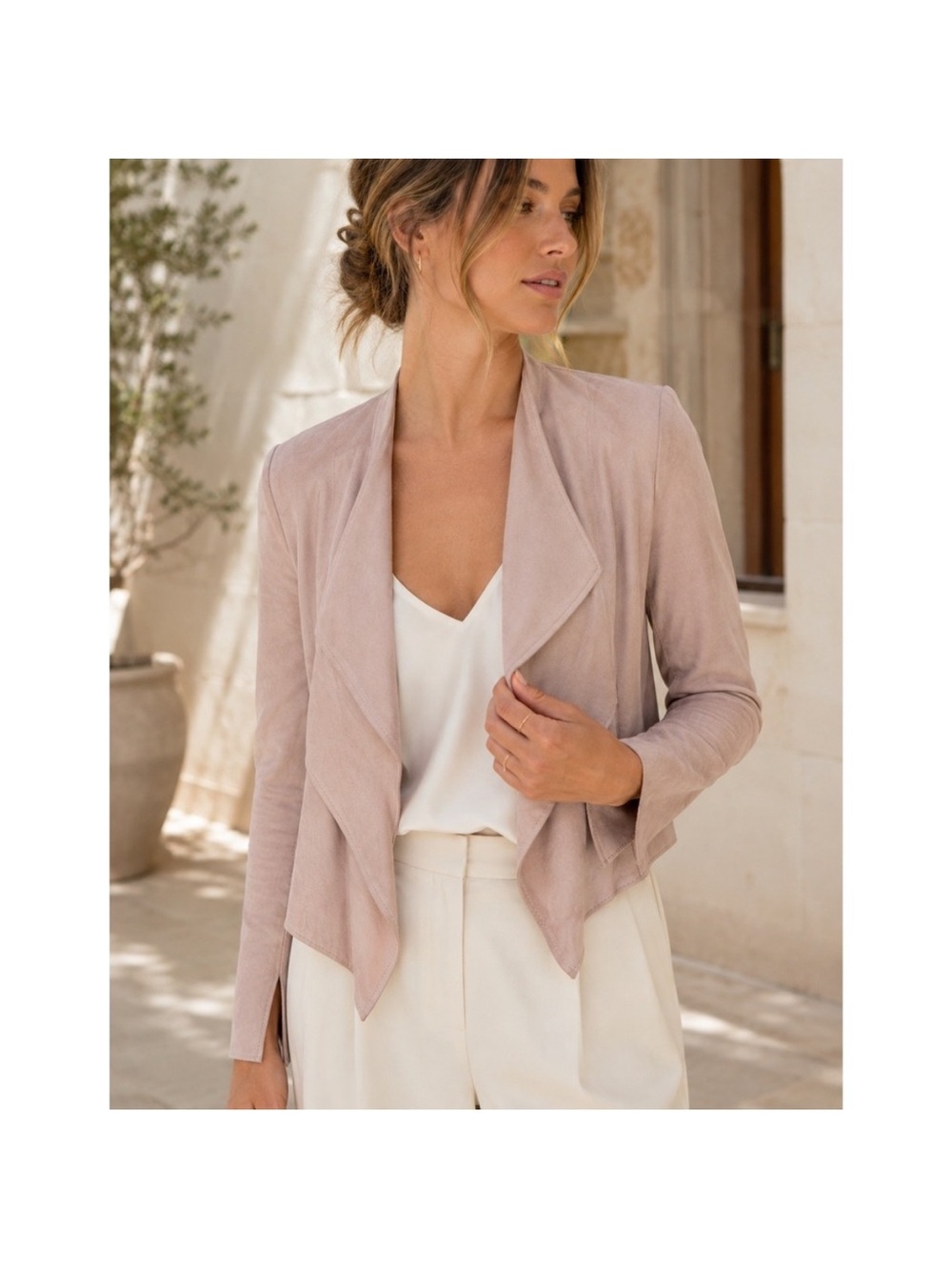 LaMarque Zura Blush Cascade Leather Open Front jacket